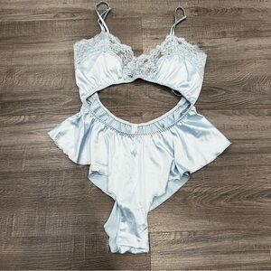 SKIMS baby blue silk teddy lingerie one piece